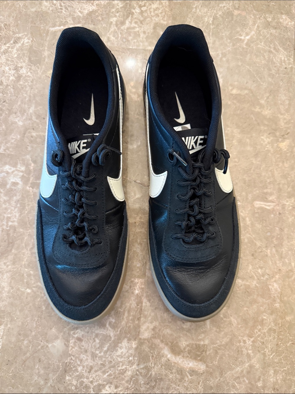 Nike Men’s Black leather Sneakers with White Swoosh NEW without box